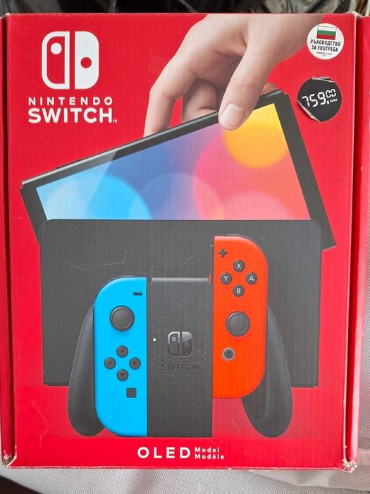 Nintendo Switch OLED + 3 игри + Пълен комплект! Като нова