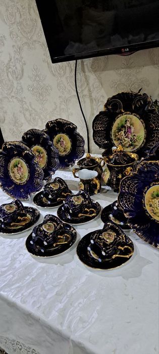 Чехословакия кобольт чайный сервиз Мадонна на 6 персон 22придмета