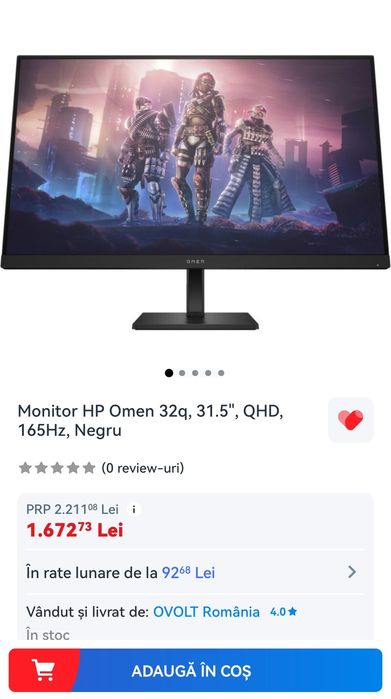 Monitor HP Omen 32q, 31.5", QHD, 165Hz, Negru