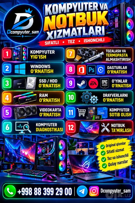 Kompyuter tamirlash notbook tamirlash samarqand boylab tamirlash
