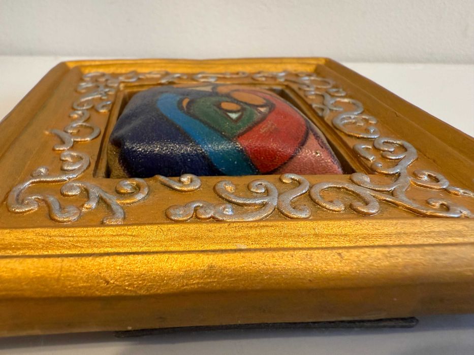 Icoana moderna unica-pictura pe piele naturala, rama exceptie, Craciun