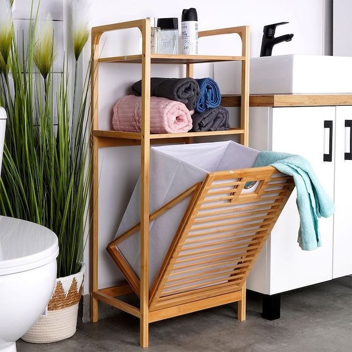 NOU Raft/ coș rufe din bambus, pentru baie