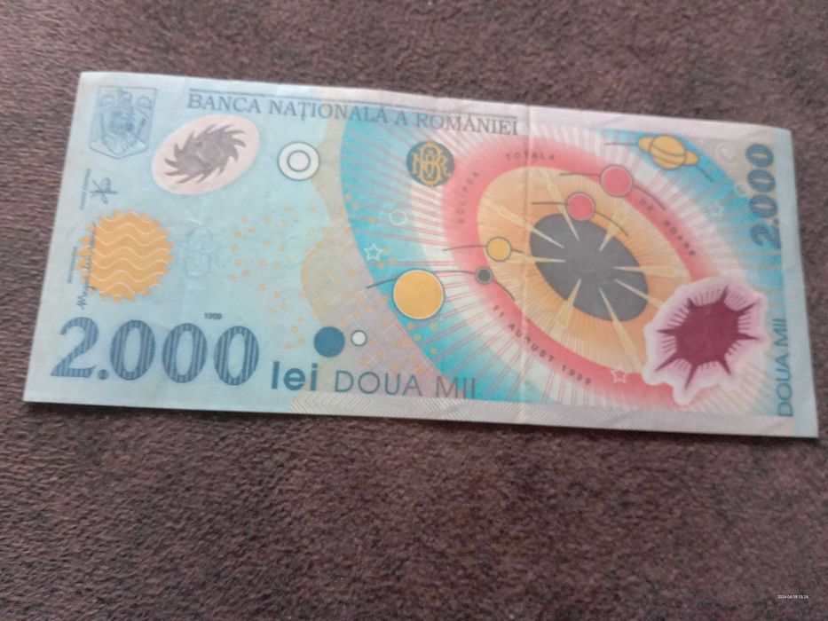 Bancnota de 2000 lei cu eclipsa,din 1999