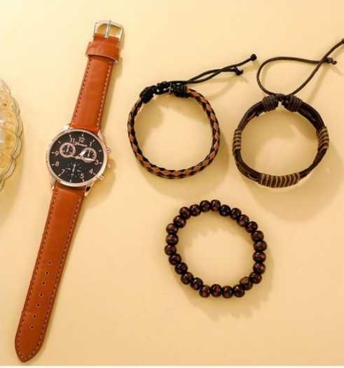 Set barbati trei bratari si ceas Bussines Leather