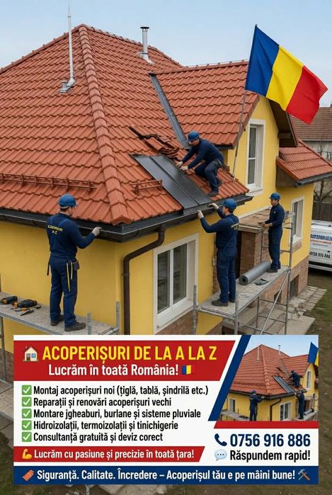 Acoperișuri și Mansardari sistem complet 
-dulgherie,mansardari, astereala
-montaj acoperis tigla metalica
Montaj invelitori țiglă metalică 
-reparati