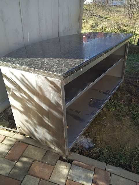 masa de inox pizza  blat de granit cu polita inferioara 210x70 cm