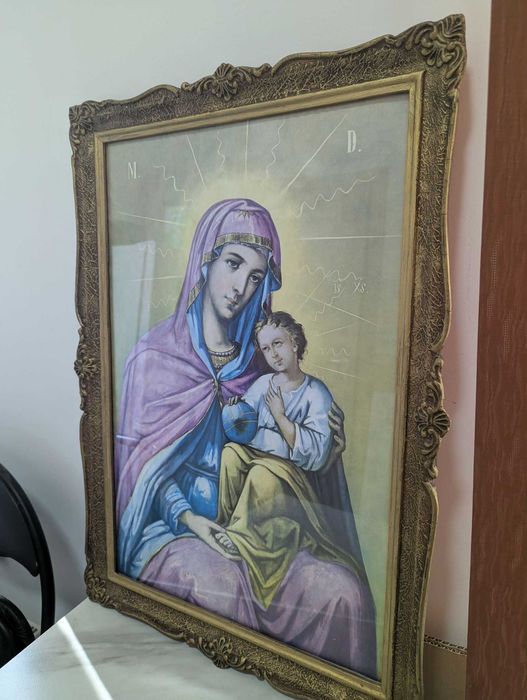 Vând icoană religioasă veche cu Maica Domnului și Pruncul