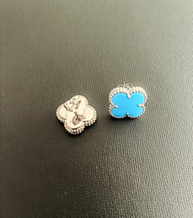 Сребърни обеци със син ахат, Van Cleef & Arpels VCA Vintage Alhambra