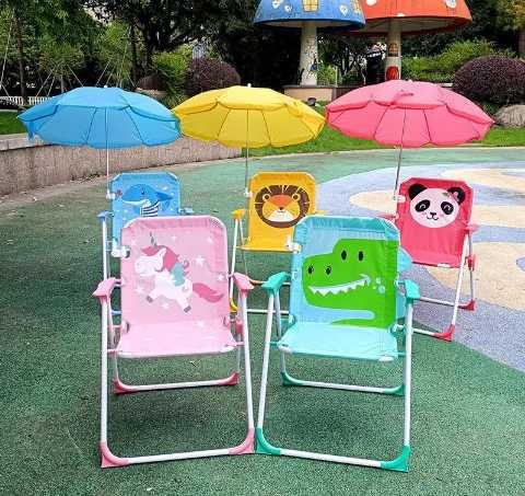 Детски Стол с чадър Розов, Син, Зелен, Жълт с Животни