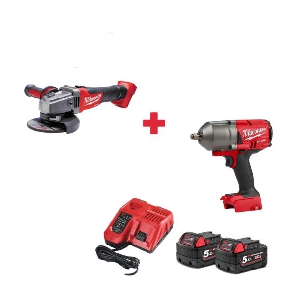 Milwaukee Flex + Pistol Impact cu 2 x 5AH și Incarcator