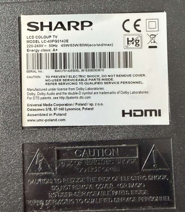 Телевизор SHARP LSD tv 40инч.