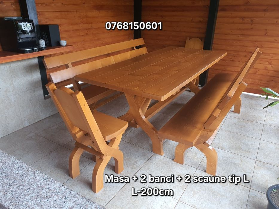 Masa cu scaune si banci / mobilier rustic scaune si banci. MESE TERASA