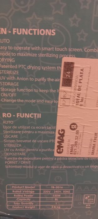 Sterilizator uv bebe