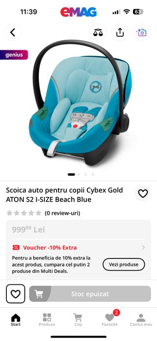 Scoica auto pentru copii Cybex Gold ATON S2 I-SIZE Beach Blue