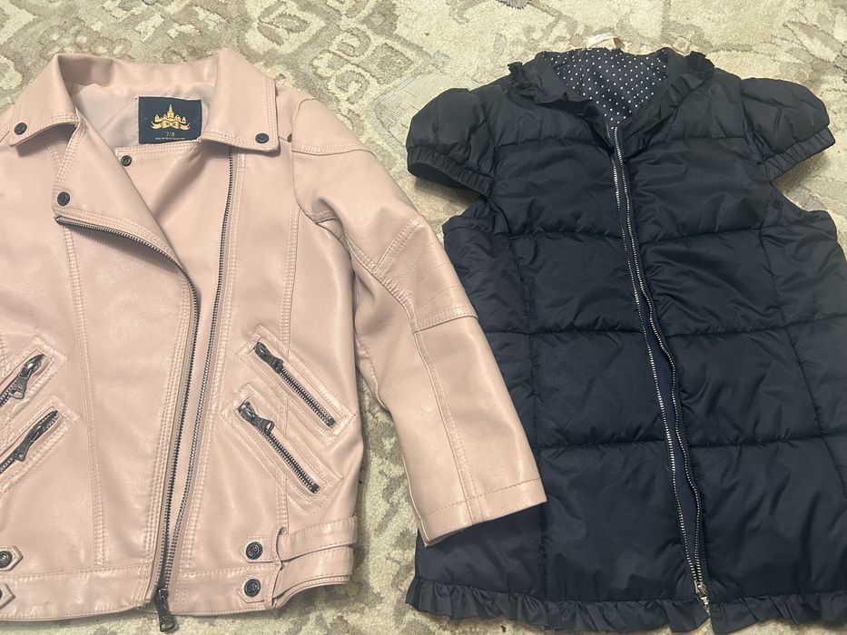 Пуховик девочке , жилетка и кожанка