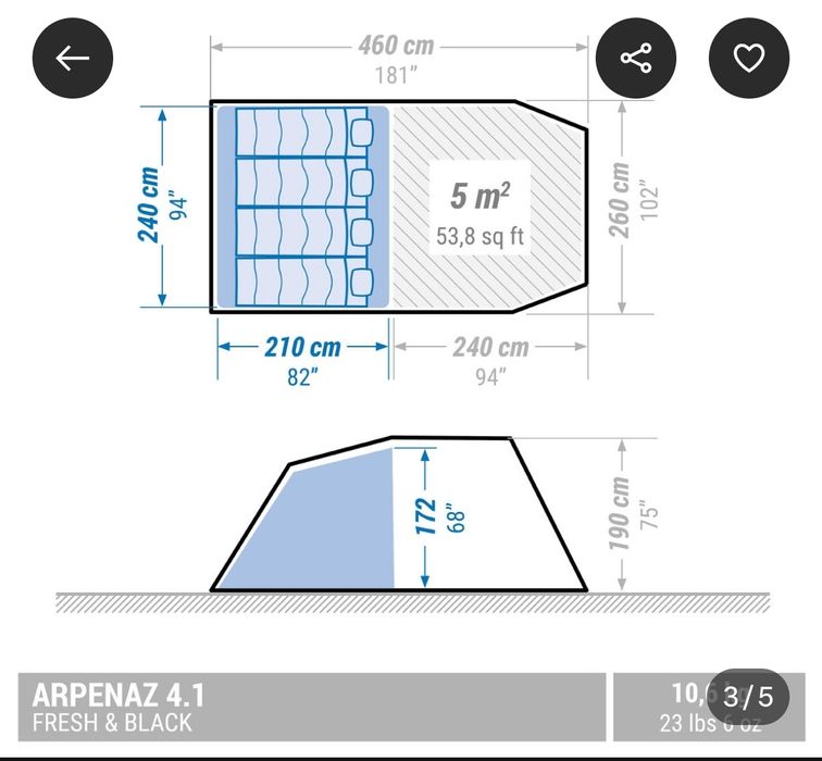 Vând cort 4 persoane Quechua Cort camping 4 persone, 2 camere fresh&black