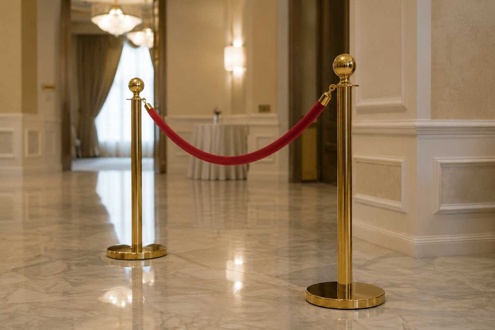 Stâlpi de delimitare VIP cu cordon pentru evenimente, HORECA și spații comerciale