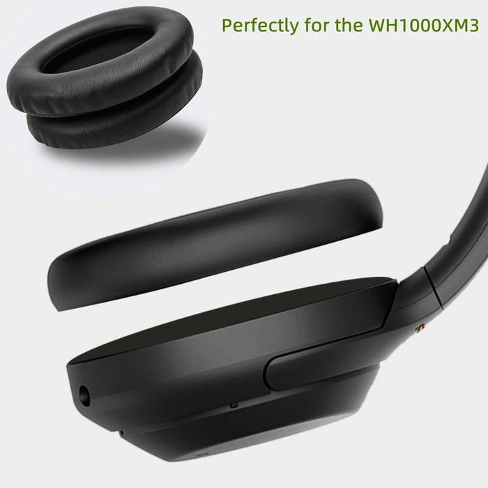 Set 2 bureti pentru casti Sony WH-1000XM3 WH1000XM3, Over-Ear - Negru, Spuma cu memorie, Piele ecologica