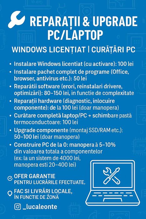 Reparații și upgrade-uri PC/Laptop | Curățări & Configurări | Windows