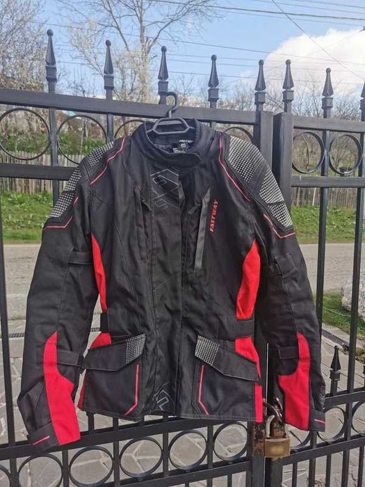 Geaca moto dama Fastway negru - rosu pentru toate sezoanele