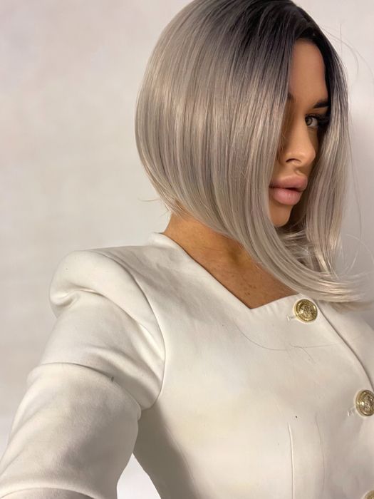 Peruca scurta bob lung gri / ombre