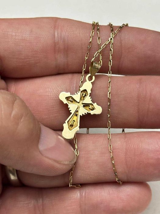 LANT scurt + PANDANTIV AUR 14K - Cruce mica - Grecia - Vintage - 3.5g.