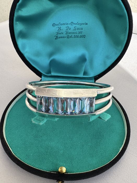 Bratara Art Deco din argint si acvamarine