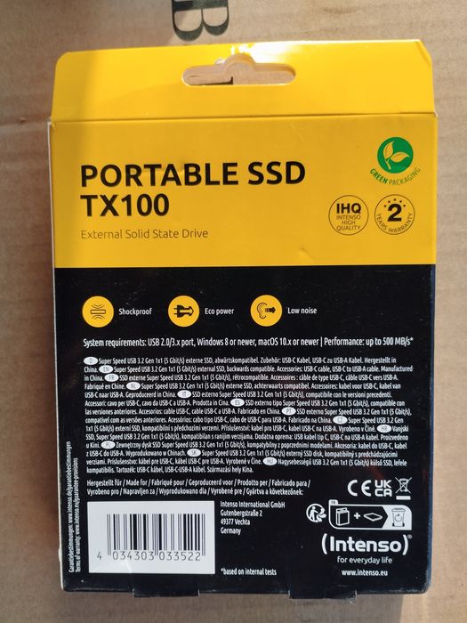 SSD HDD Portabil Sigilat, Intenso TX100 250GB, USB 3.2 USB C