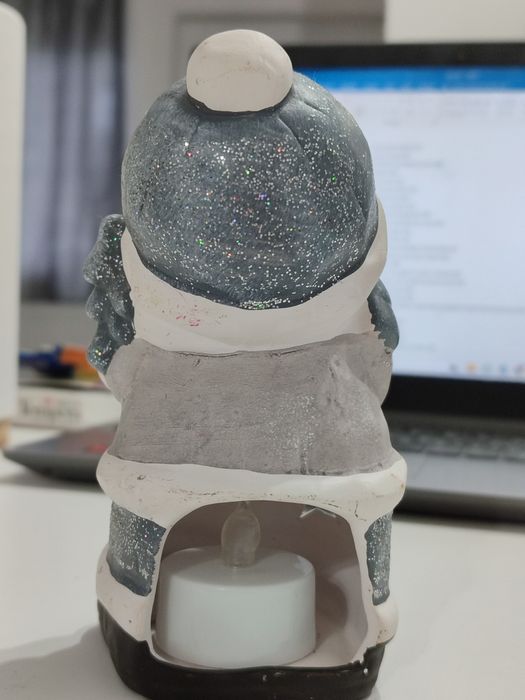 Decorațiune de Crăciun om de zăpadă + lumanare