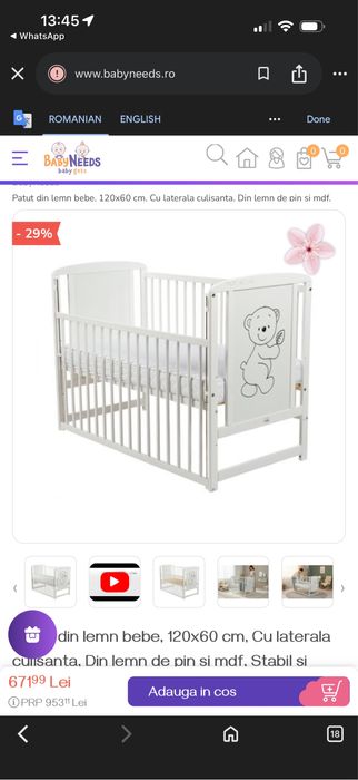 Patut bebe + saltea de cocos