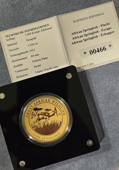 African Springbok – Flucht (Бягство) | Златна монета 999 (1/200 oz)