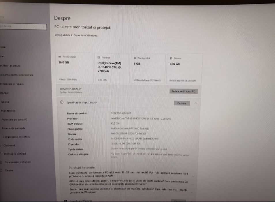 Vand Unitate PC Gaming i5 Gtx 1660 ti 6G