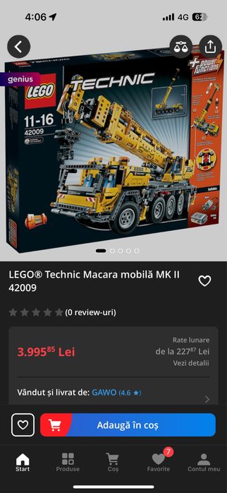 Lego Tehnic 42009 macara mobilă