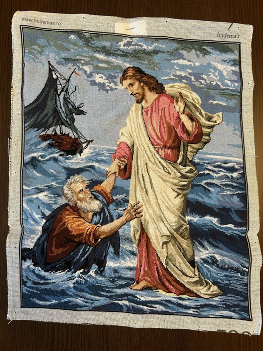 Goblen “Petru si Isus pe mare” cusut manual