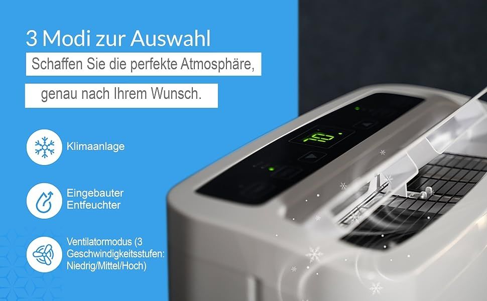 3-в-1 Мобилен климатик SereneLife 13000 BTU, охлаждане + вентилация + функция влагоуловител