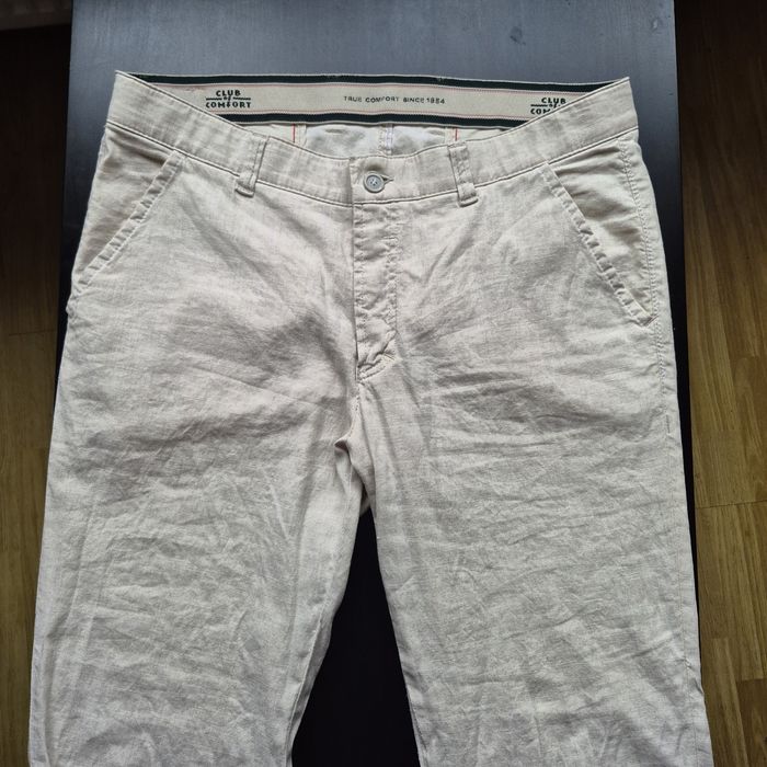 Pantaloni modern regular fit din In si bumbac