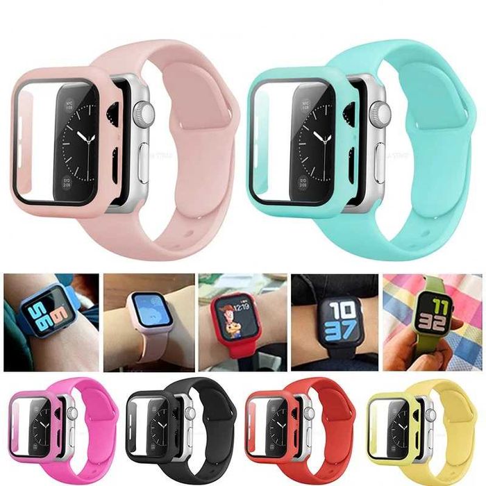 Curea silicon + protectie ecran ceas Apple Watch 10 9 8 7 42/44/45 mm