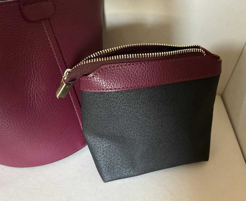 Елегантна малка чанта с копринен шал, 100% естествена кожа, Италия