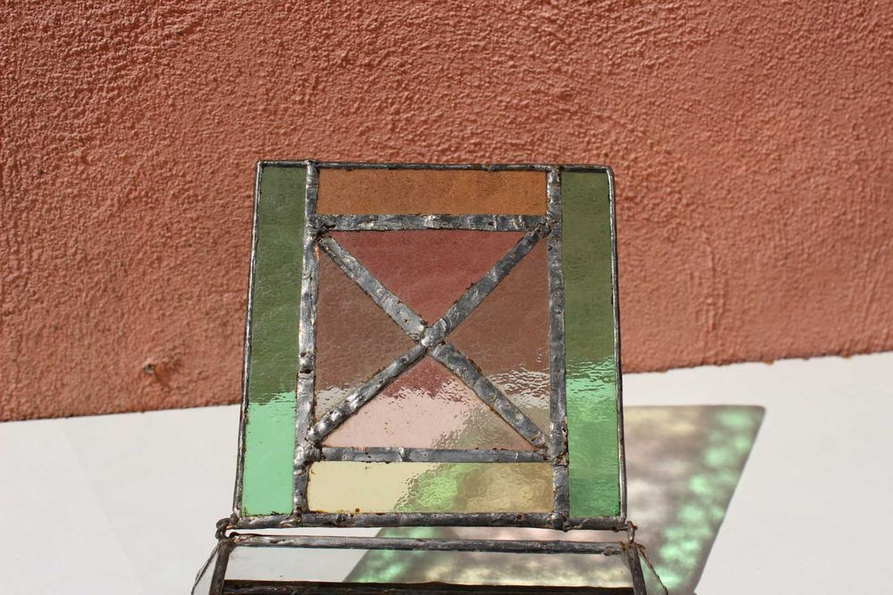 Cutie bijuterii inceput secol 20 VITRALIU si oglinda, Anglia