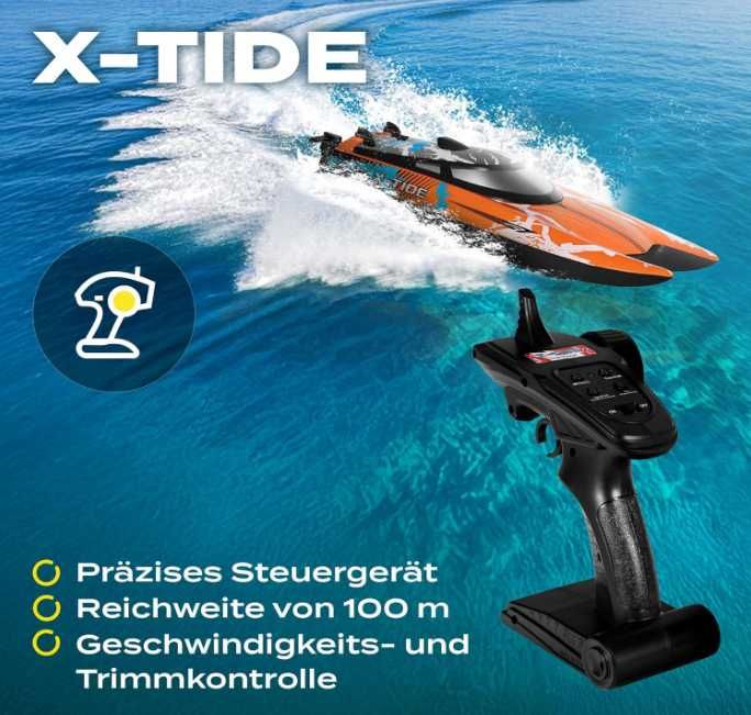 Overmax X-Tide RC лодка 25 км/ч, LED, 2 батерии, 100 м обхват