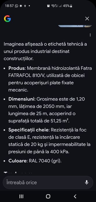 Vand membrana hidroizolanta Fatra Fatrafol 810/V