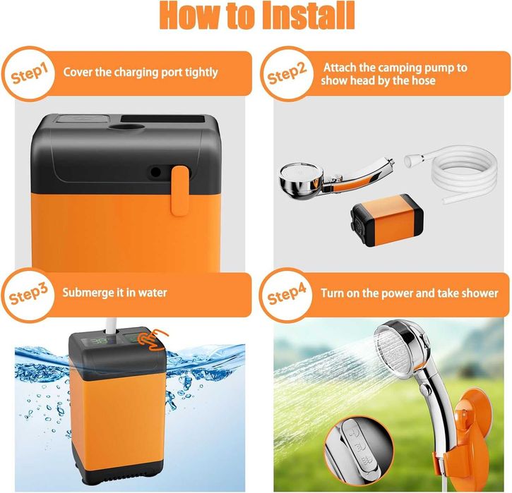 Преносим душ за къмпинг, 7600mah акумулаторен къмпинг душ ‎Suewidfay