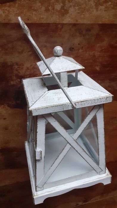 фенер метален ретро антикварен, за свещ и други, метал стъкло, бял