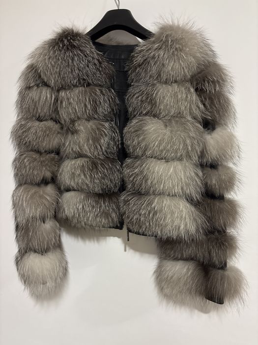 Haina Dama Naturala Blana Vulpe M Fashion Cafeniu Cu Piele