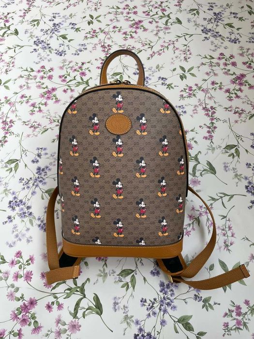 Оригинална Gucci Раница Limited Edition Gucci x Disney Mickey Mouse Гучи Кафяв Supreme Canvas
