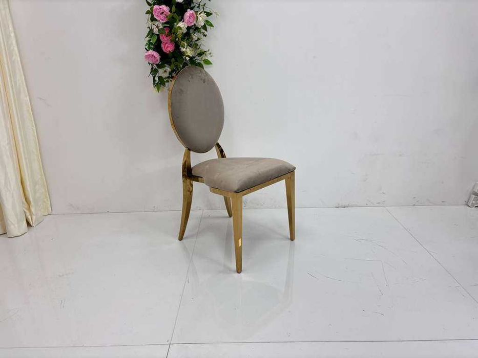 Scaun Auriu Lux Tapitat, Catifea Cappuccino, Otel Inoxidabil, Auriu