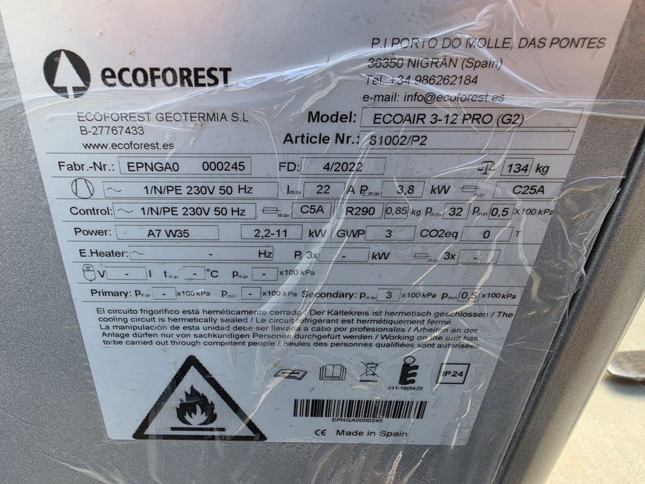 Нова термопомпа 12kw ECOAIR 3-12 PRO  R290