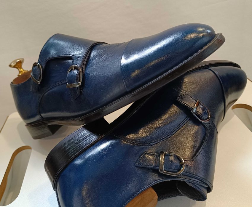 Pantofi monk lucrati manual Old Signature piele naturala moale navy
