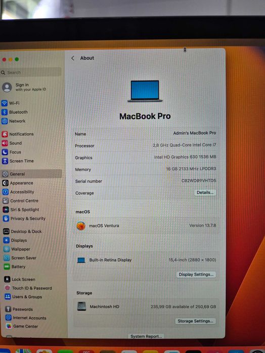 MacBook Pro - i7 2.8GHz 16Gb 256Gb