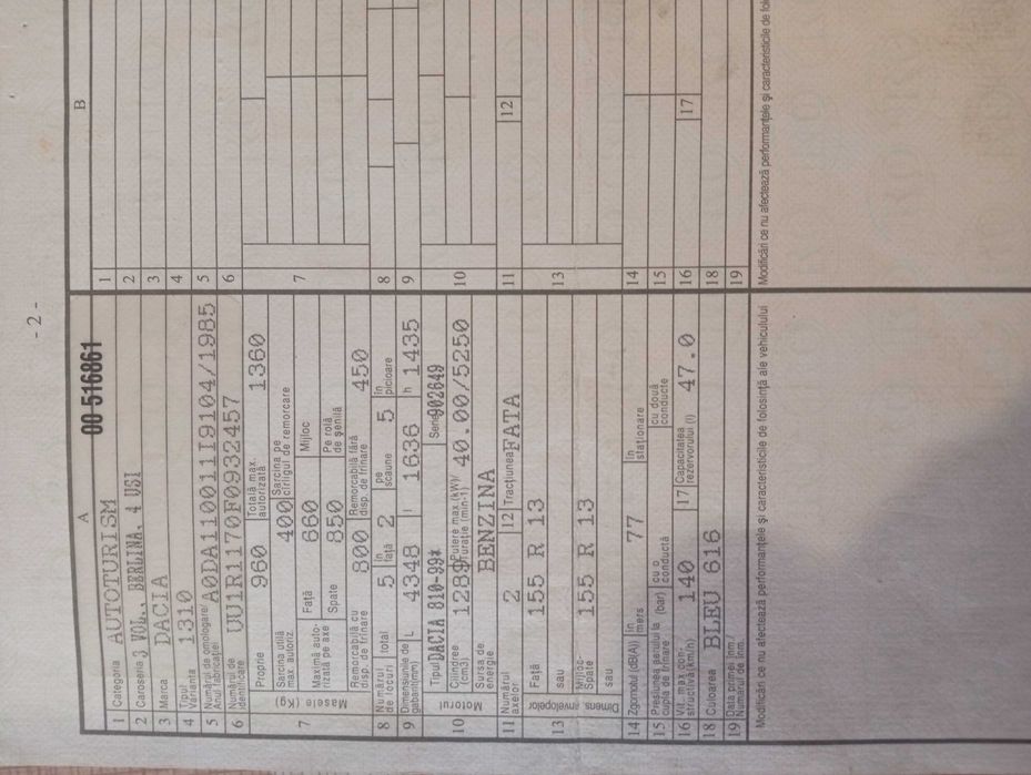 Dacia 1310 tx, primul proprietar, CEC 5000 lei,garaj,1800 euro